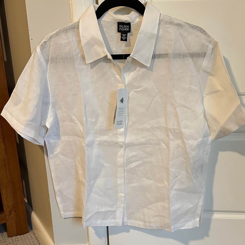Eileen Fisher Linen Short Sleeved Button Down